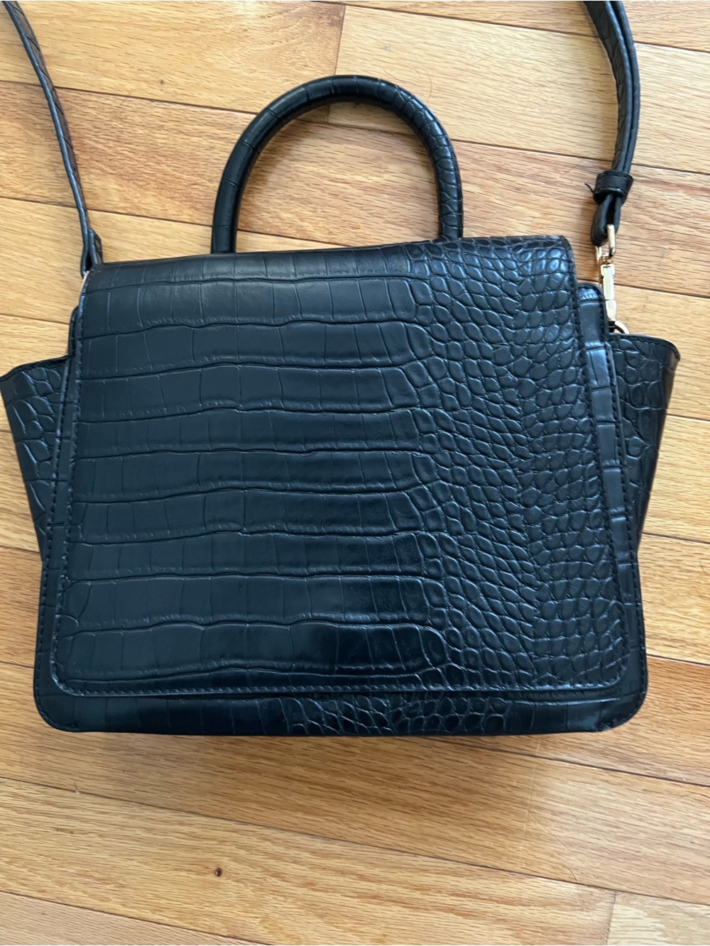 a new day Black Croc-Embossed Top-Handle Crossbody Bag